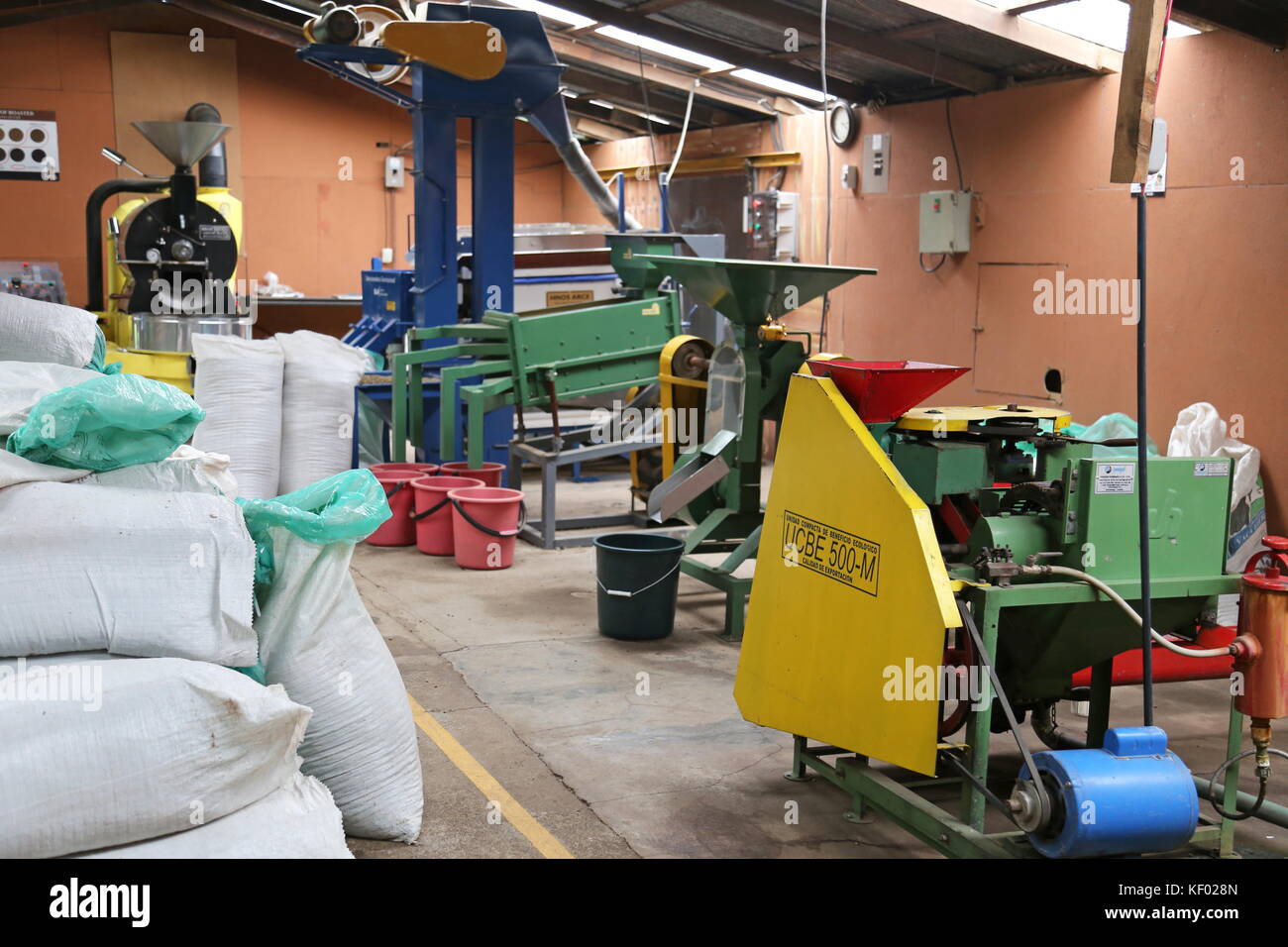 Coffee processing equipment, El Trapiche (Sugar Mill) farm tour, near