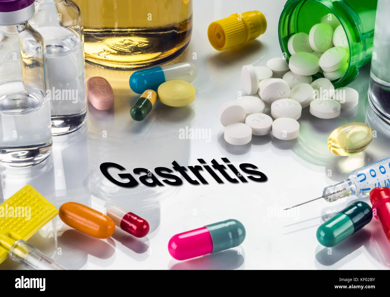 Gastritis, medicines as concept of ordinary treatment, conceptual image Stock Photo