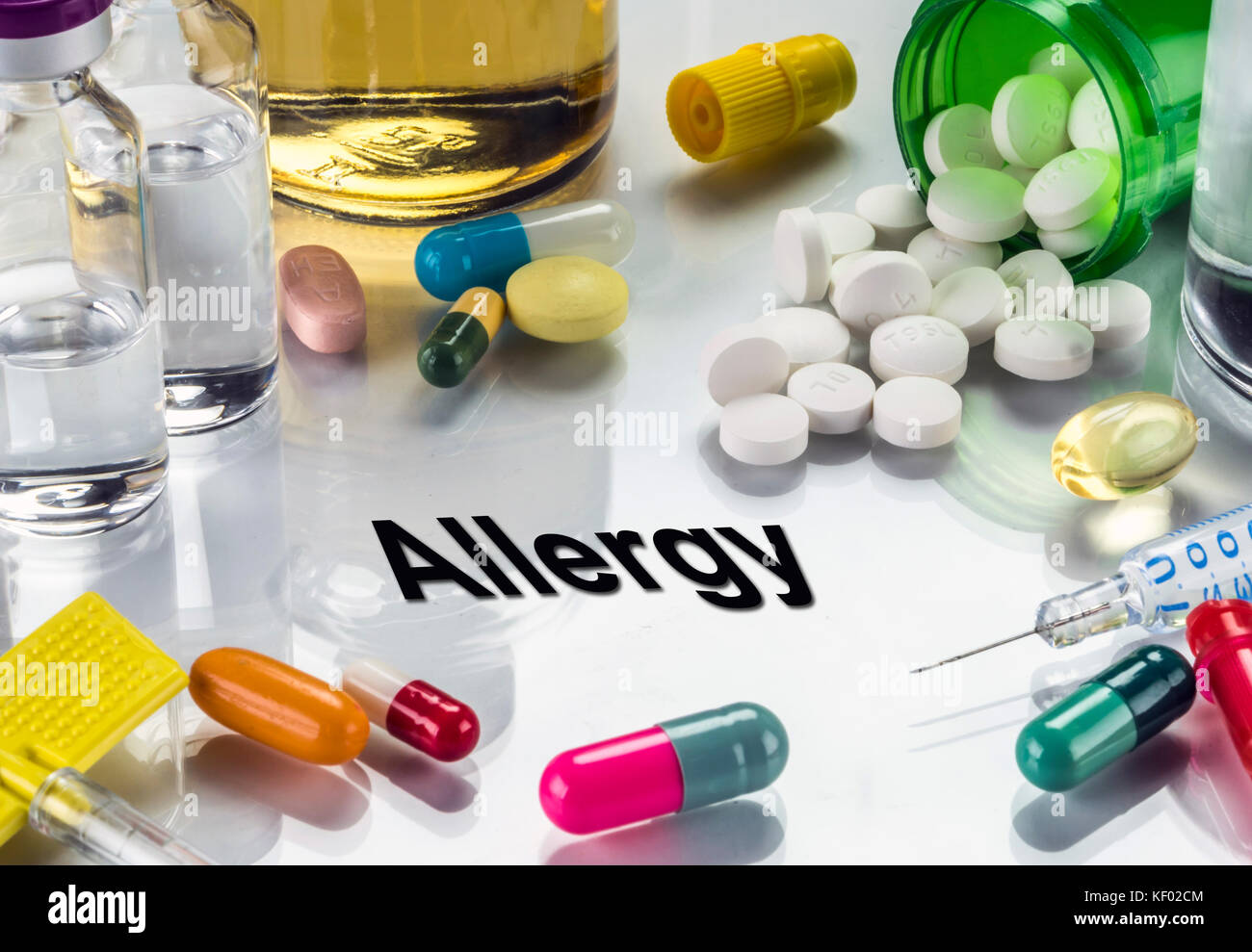 Allergy, medicines as concept of ordinary treatment, conceptual image Stock Photo