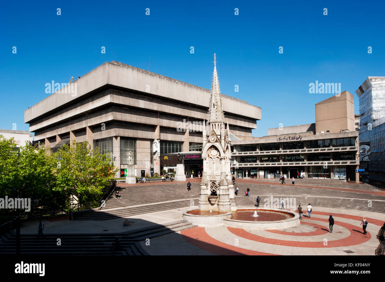 Birmingham Central Library, Chamberlain Square, Birmingham, West Midlands. General view of library, from the north pediment of the Town Hall. Brutalis Stock Photo