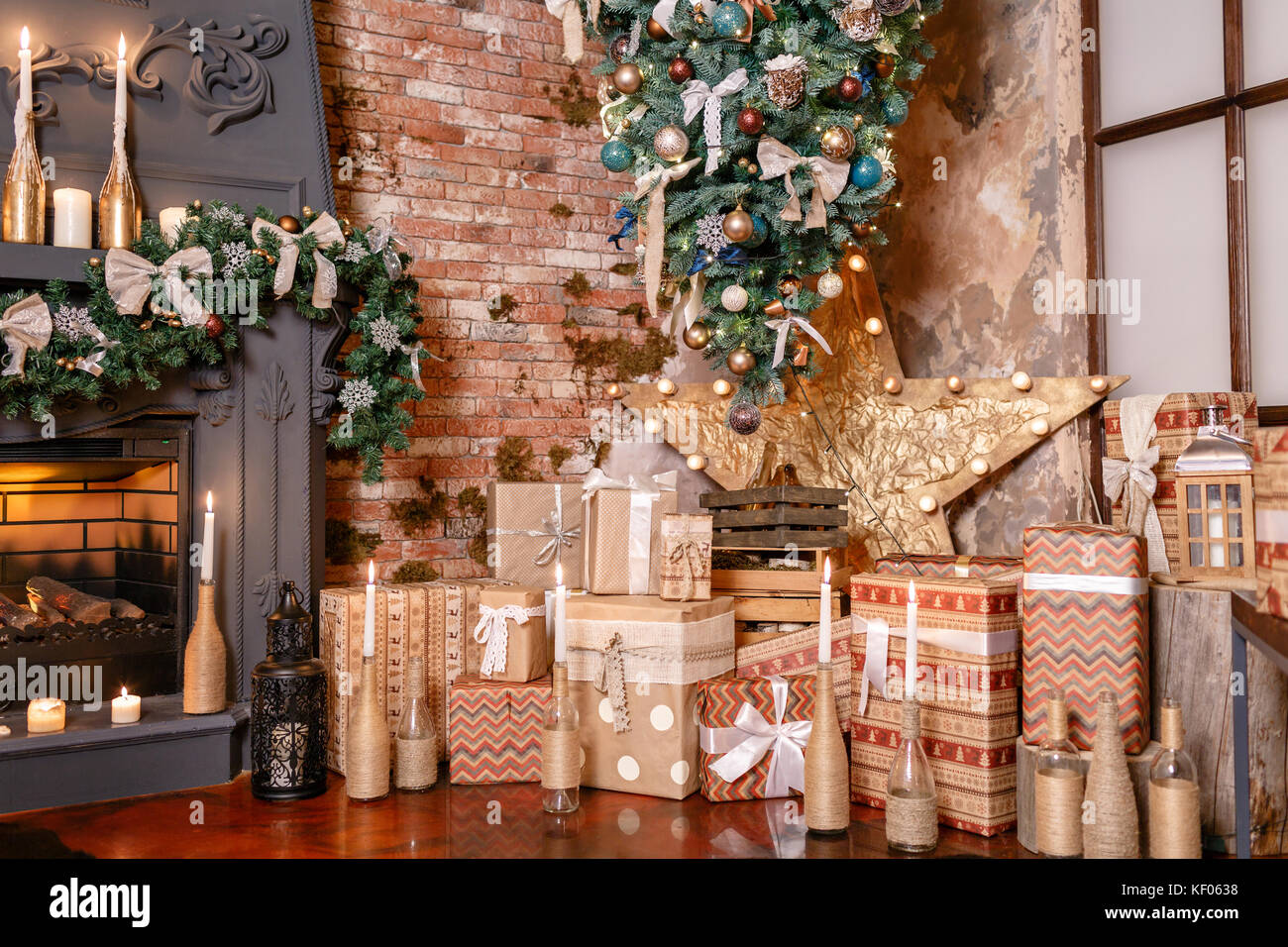 alternative tree upside down on the ceiling. Winter home decor