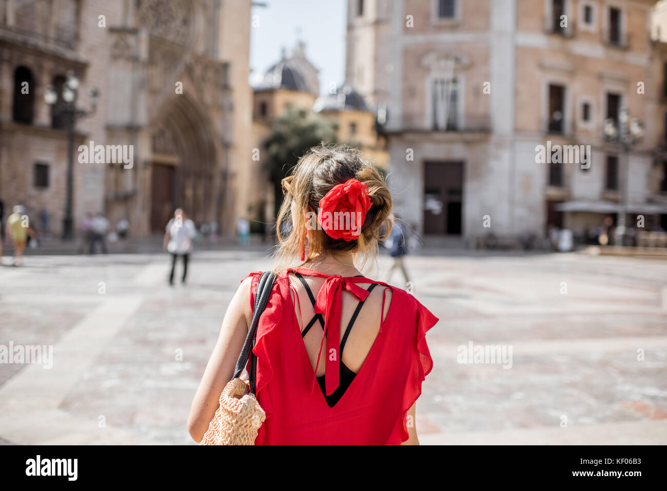 Woman rear view dress street hi-res stock photography and images - Alamy