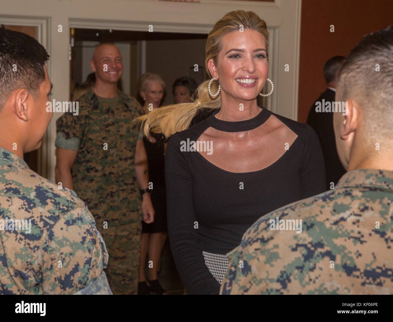 U.S. Presidential Advisor Ivanka Trump speaks to U.S. soldiers during the Hiring our Heroes Military Spouse Program Event at Camp Lejeune Marston Pavilion October 3, 2017 in Jacksonville, North Carolina. Stock Photo
