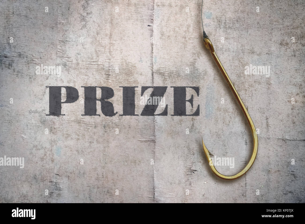 Word Prize and fishing hook on vintage background Stock Photo