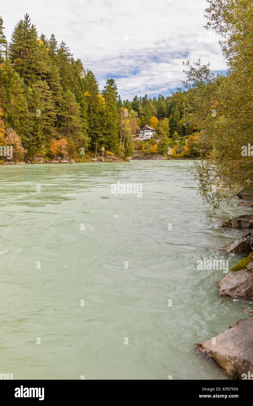 view at the river Lech and the famous 'Lechfall' Stock Photo
