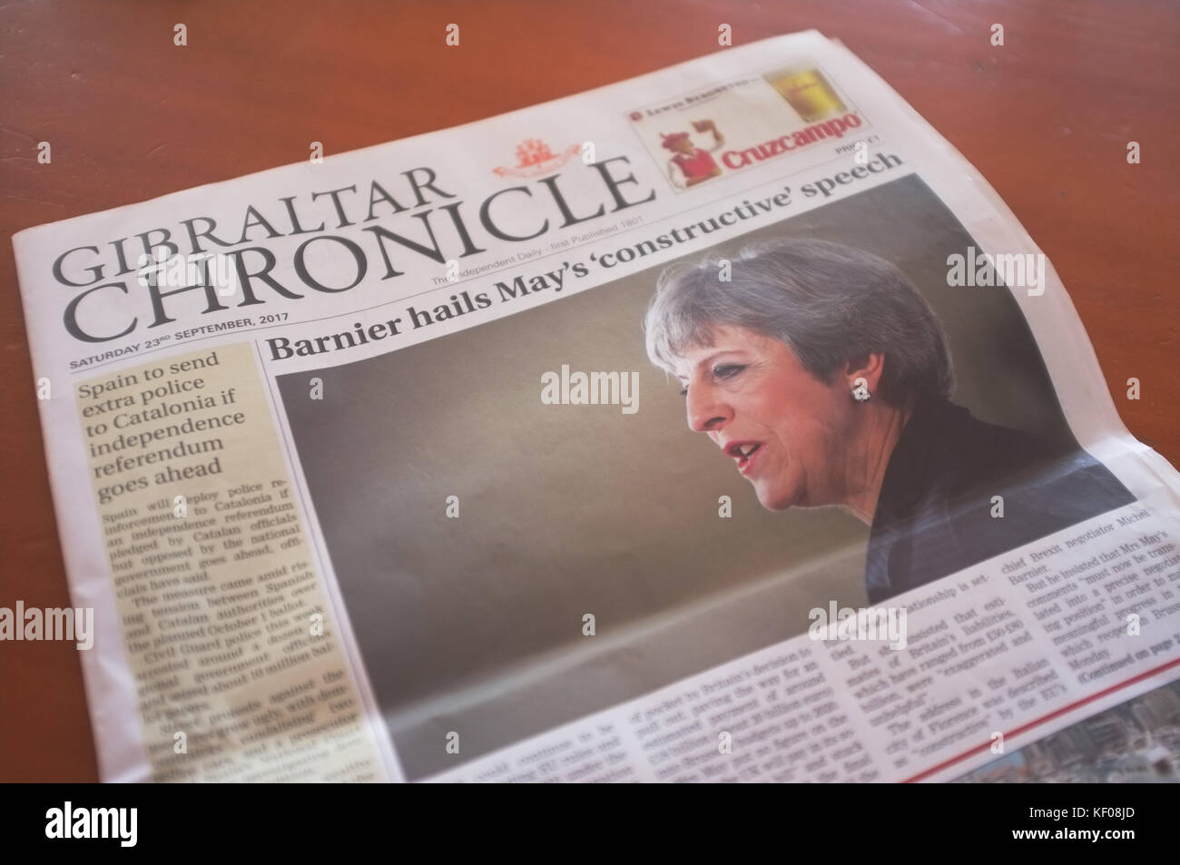 Gibraltar Chronicle newspaper, Gibraltar, September 2017 Stock Photo
