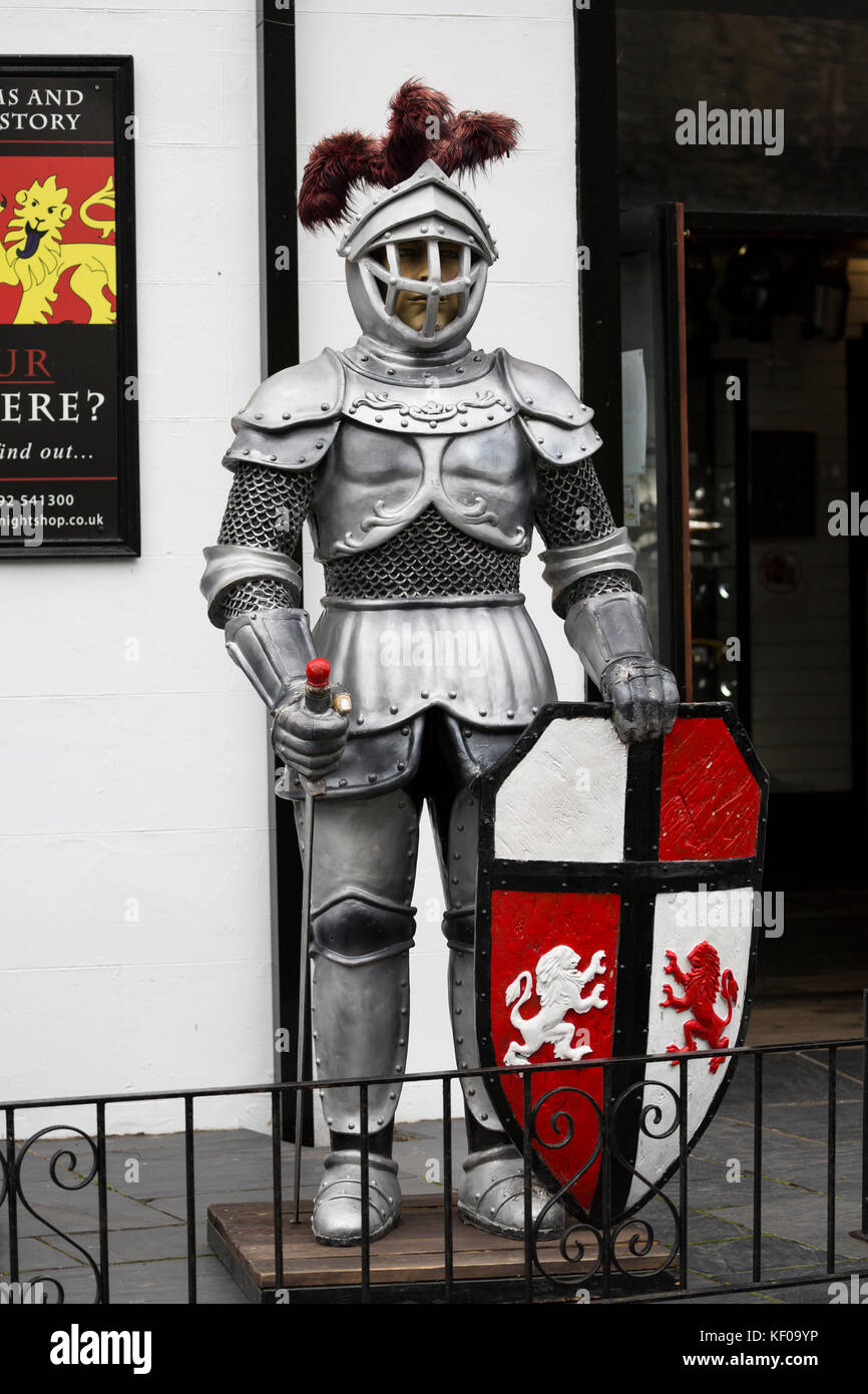 replica of medieval knight in armour with sword and shield Stock Photo