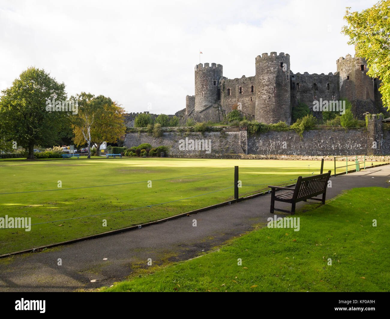 Conwy castle South view from Conwy bowls club Stock Photo