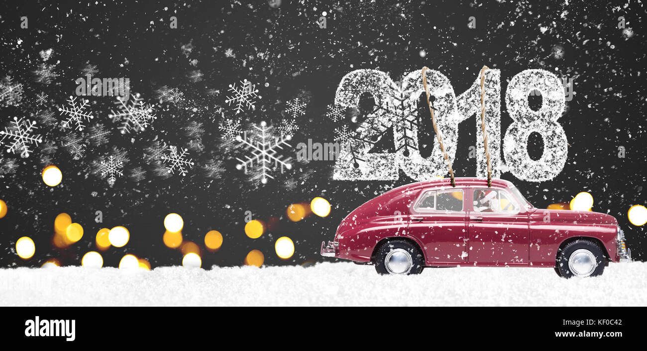 Retro toy car with christmas gifts Stock Photo