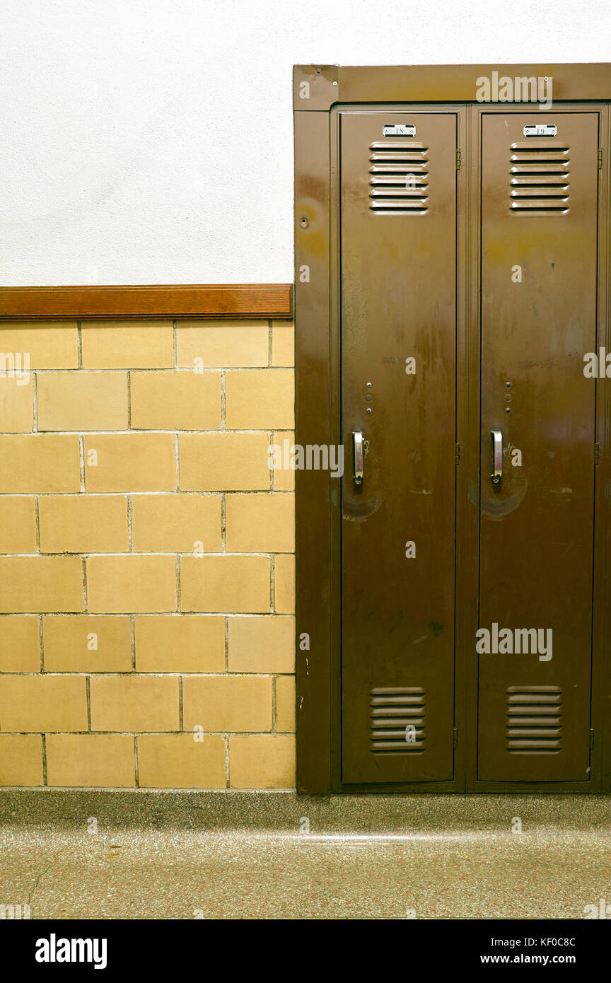 Solid steel, wall mounted storage cupboard lockers in a vertical