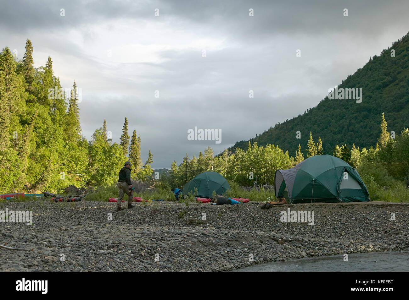 A Campsite And Tents Beside A River In Wild Remote Alaska Under A Stock Photo Alamy