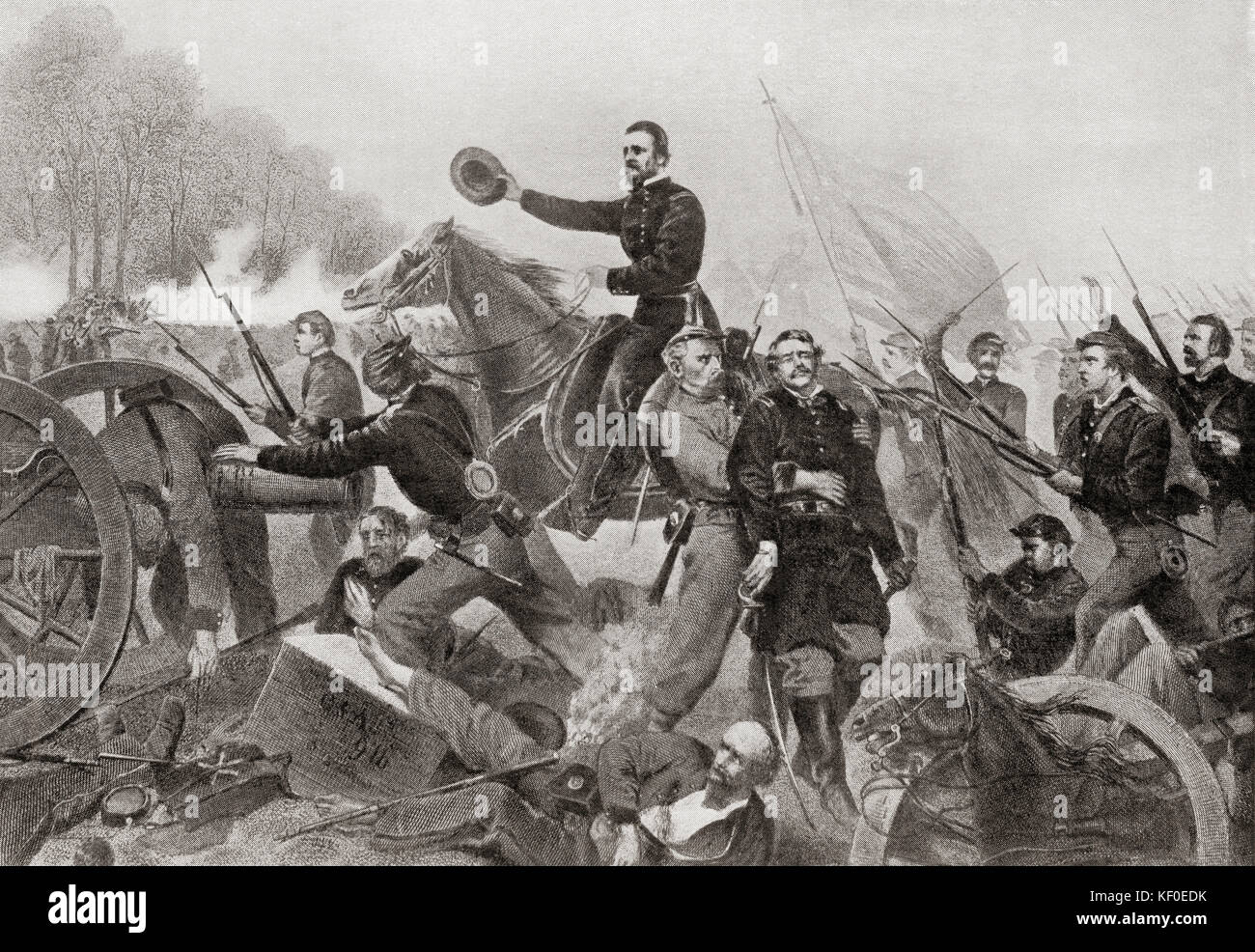 The Battle of Spotsylvania Court House, aka the Battle of Spotsylvania or Spottsylvania.  Second major battle in Lt. Gen. Ulysses S. Grant's 1864 Overland Campaign of the American Civil War.  From Hutchinson's History of the Nations, published 1915. Stock Photo