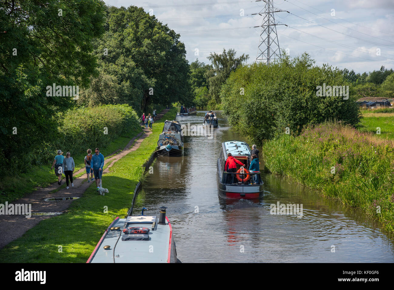 Canal boats on the Trent and Mersey Canal near Mercia Marina, Willington, Derbyshire. Stock Photo