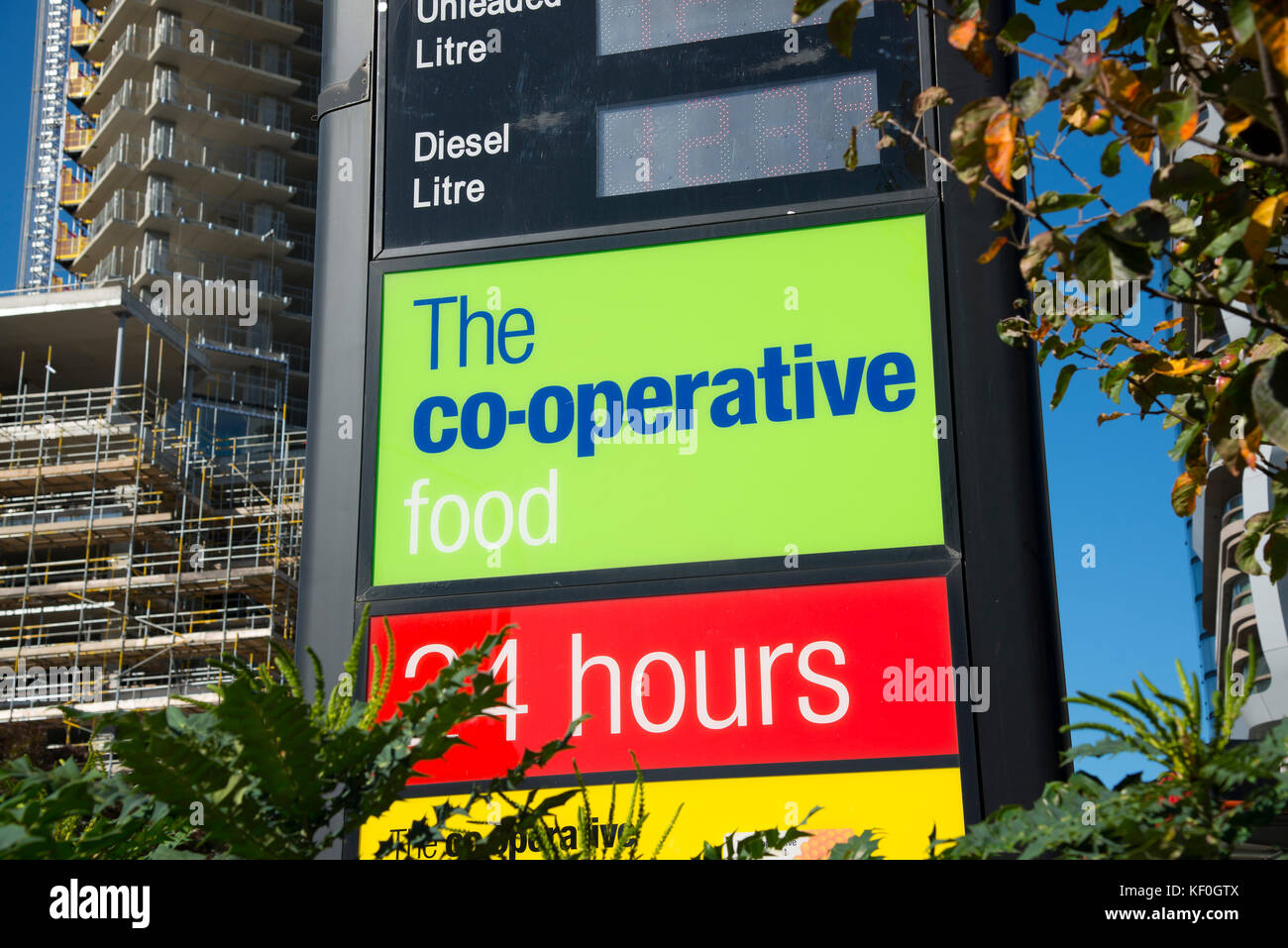 The Co-operative food sign at a restaurant, Kensington, London. Stock Photo