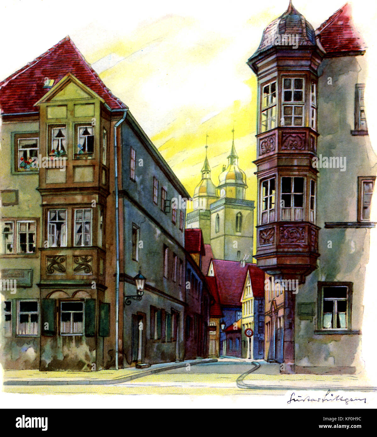 Bayreuth town: picturesque view in 1938 tourist brochure published  during Third Reich. Stock Photo