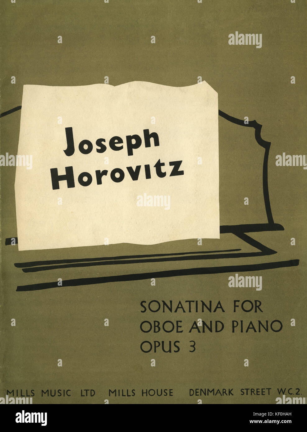 Joseph Horovitz Sonatina for oboe and piano opus 3. Cover. Published by  Mills Music, London,1956. JH, Austrian-British composer and conductor b. 26 May, 1926 -. Stock Photo