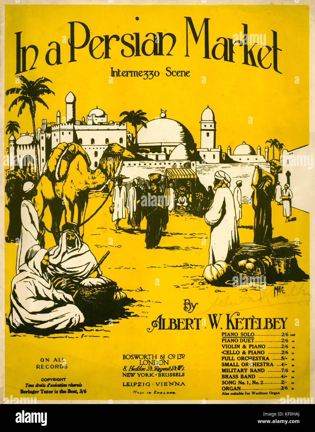 KETELBEY, Albert W - In a Persian Market Cover of score.  Published by Bosworth and Co. London, 1920. British composer and conductor, 1875-1959 Stock Photo