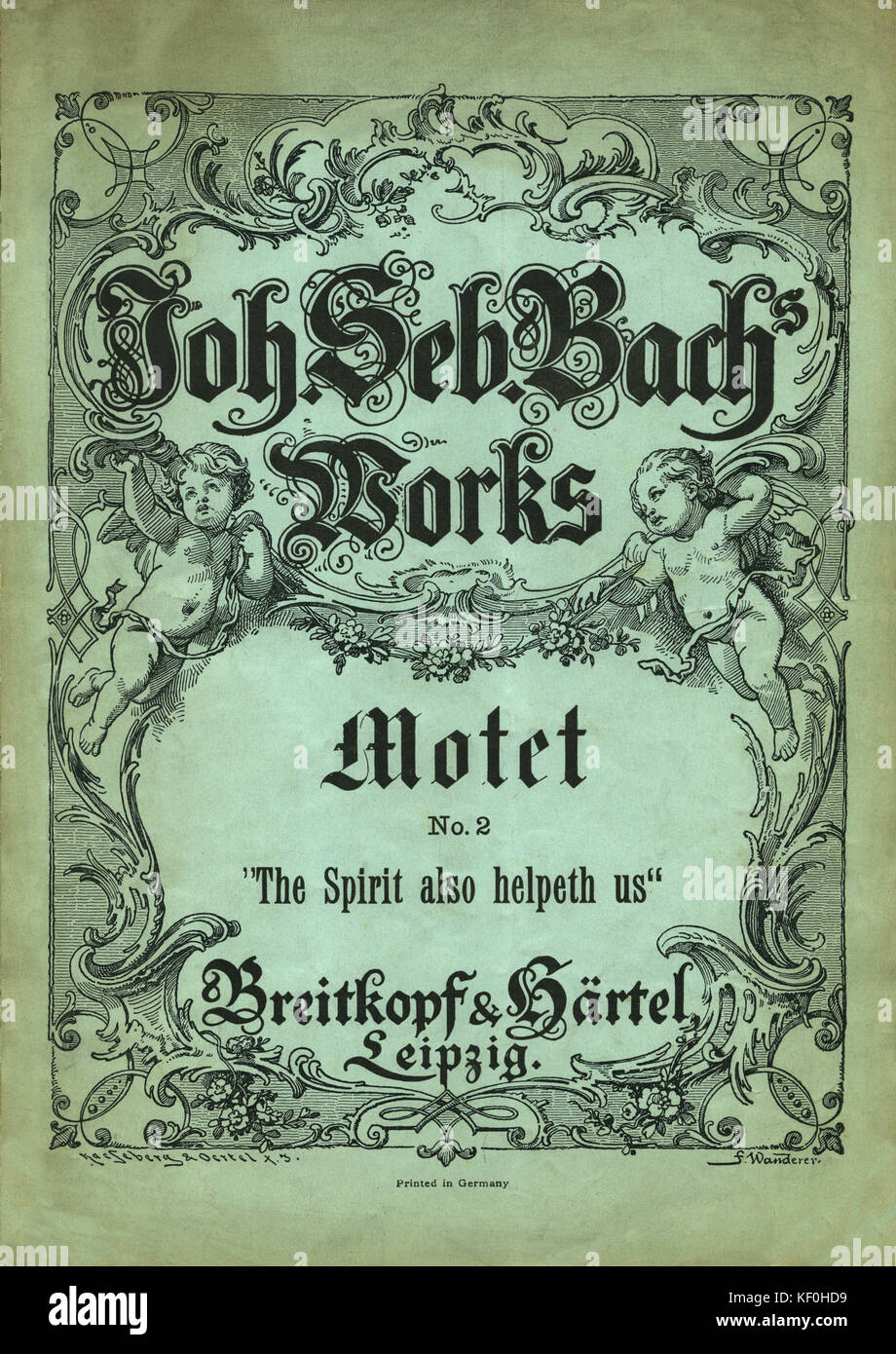 Johann Sebastian Bach 's 'Motet no. 2', cover 'The Spirit also helpeth us'. Published by Breitkopf & Hartel, Leipzig. German composer & organist, 21 March 1685 - 28 July 1750. Stock Photo
