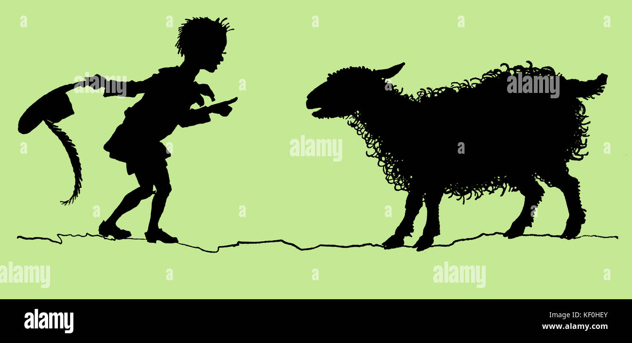 'Baa, baa, black sheep'.  Nursery rhyme, illustration  by Arthur Rackham.  English book illustrator 19 September 1867 – 6 September 1939. Stock Photo
