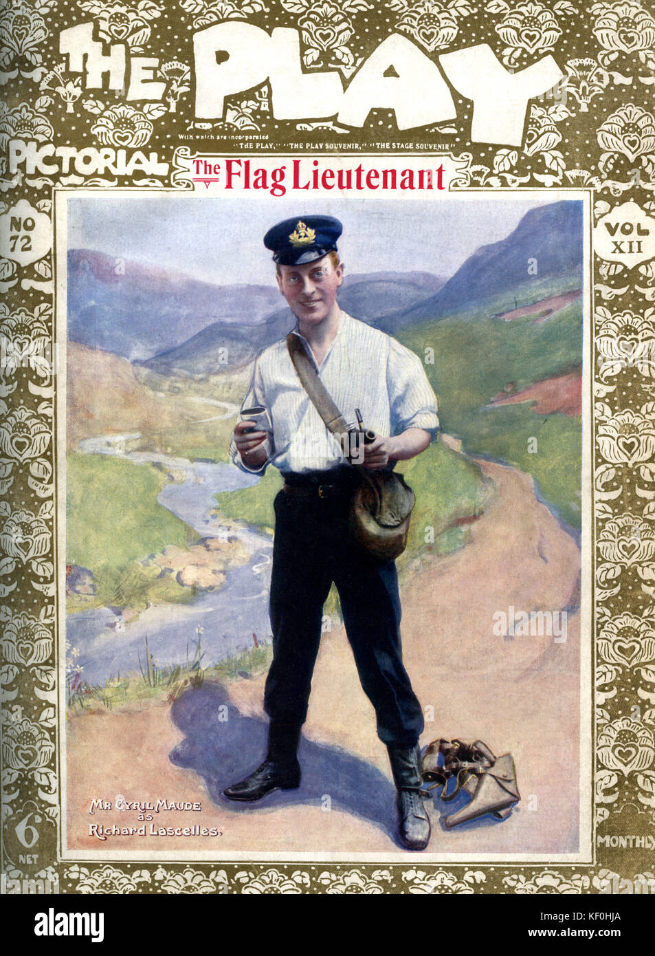 'The Flag Lieutenant' with Cyril Maude as Richard Lacelles, at the Playhouse, London, 1908.  Cover of Play Pictorial. CM, 24 April 1862 - 20 February 1951. Stock Photo