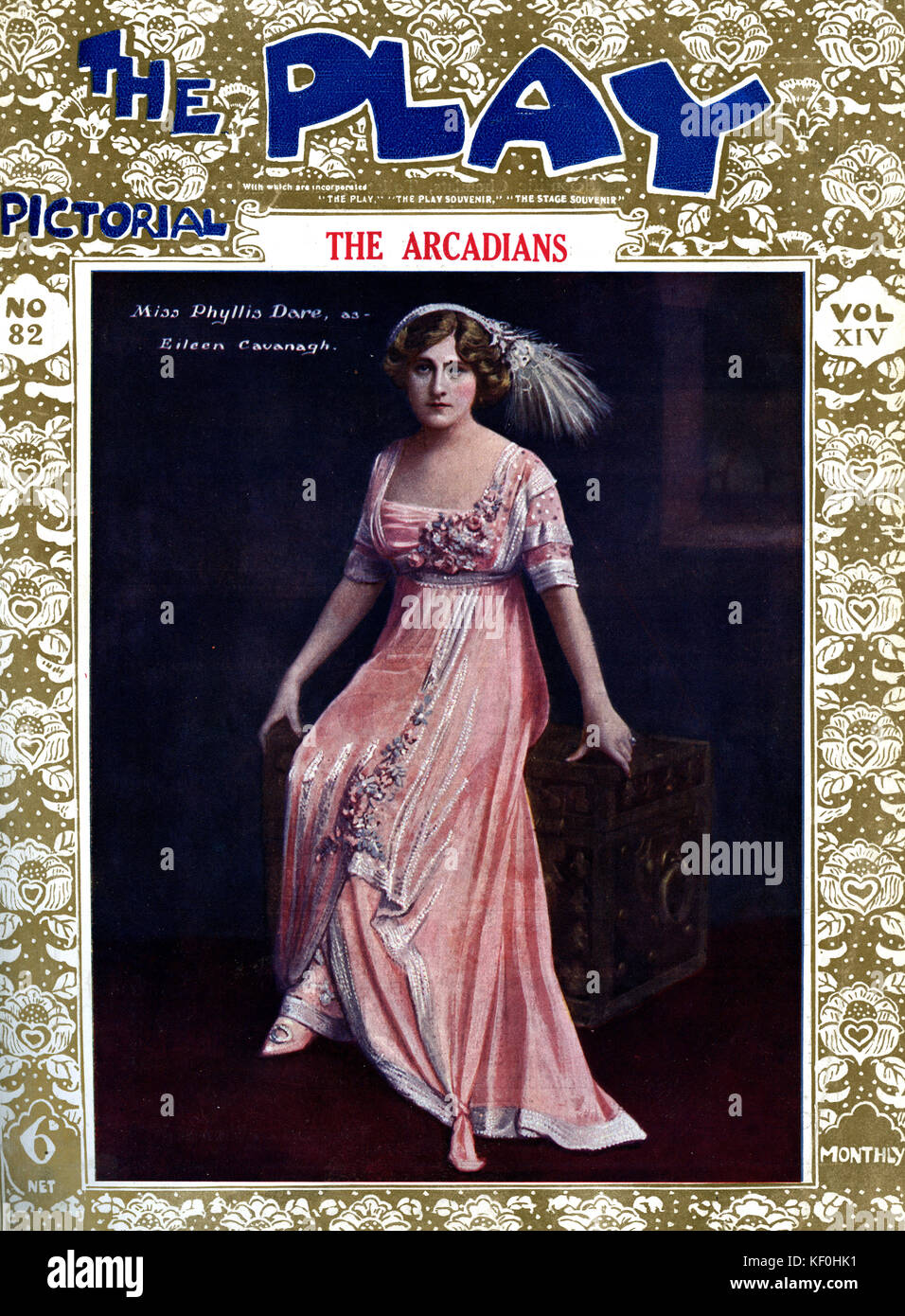 'The Arcadians' by Mark Ambient, Alexander Thompson, Lionel Monckton and Howard Talbot, with Phyllis Dare as Eileen Cavanagh (15 August 1890 – 27 April 1975). A London production at the Shaftesbury Theatre, 29 April 1909. Cover of Play Pictorial, 1909. Stock Photo