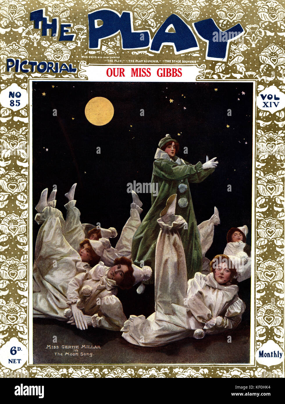 'Our Miss Gibbs' by Adrian Ross, Percy Greenbank, Ivan Caryll and Lionel Monckton. With Gertie Miller as Mary Gibbs (1879-1952), at the Gaiety Theatre, London, 23 January 1909. Cover of Play Pictorial, 1909. Stock Photo