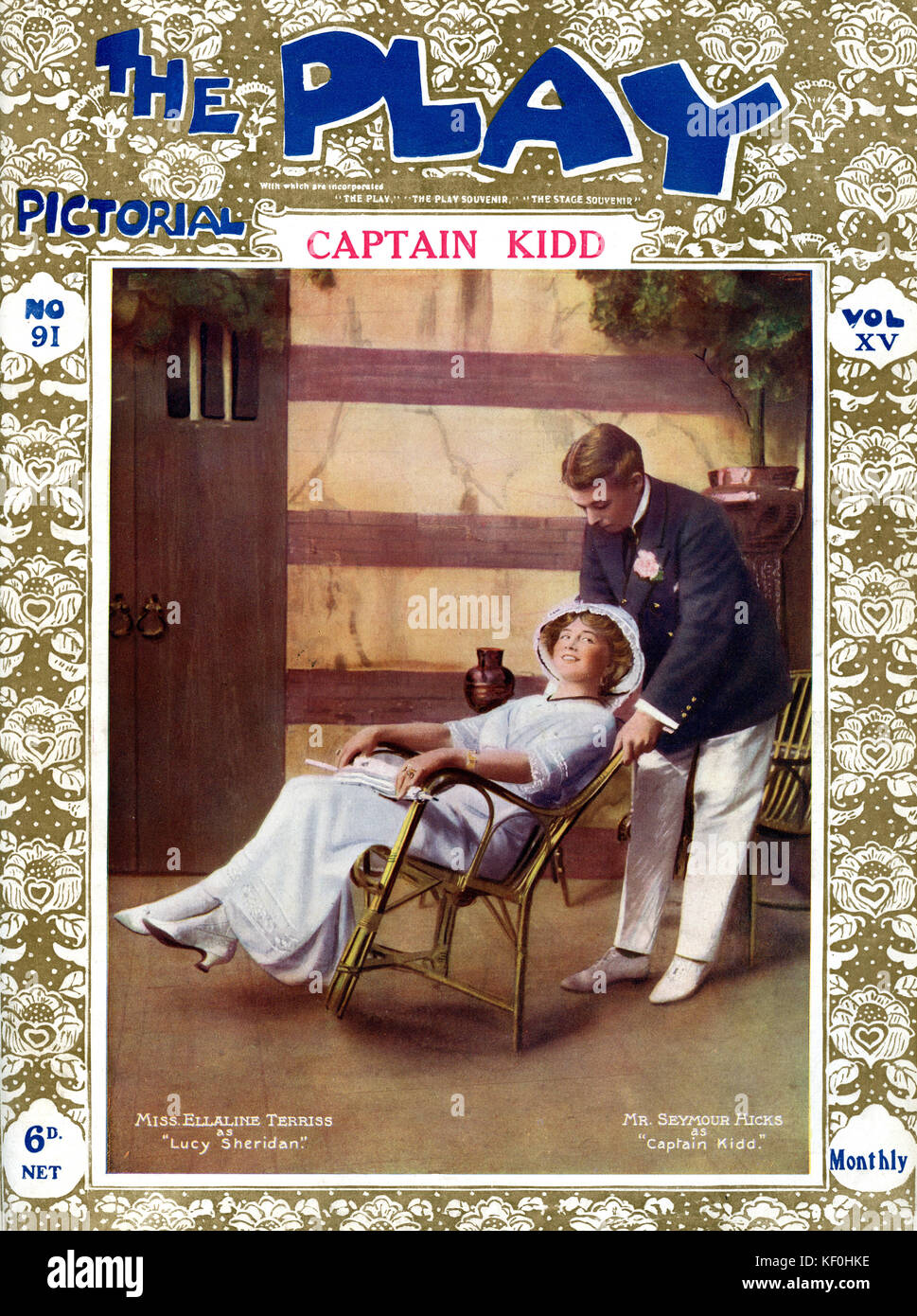 'Captain Kidd' by Seymour Hicks, with Seymour Hicks as Captain Kidd (30 January 1871 – 6 April 1949) and Ellaline Terriss as Lucy Sheridan (13 April 1872 – 16 June 1971). London. Cover of Play Pictorial, 1910. Stock Photo