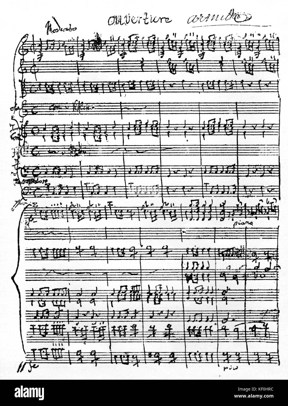 'Armide' by Christoph Gluck.  First score page of the opera of 1777, handwritten by the composer.  CG german composer 2 July 1714 - 15 November 1787. Stock Photo