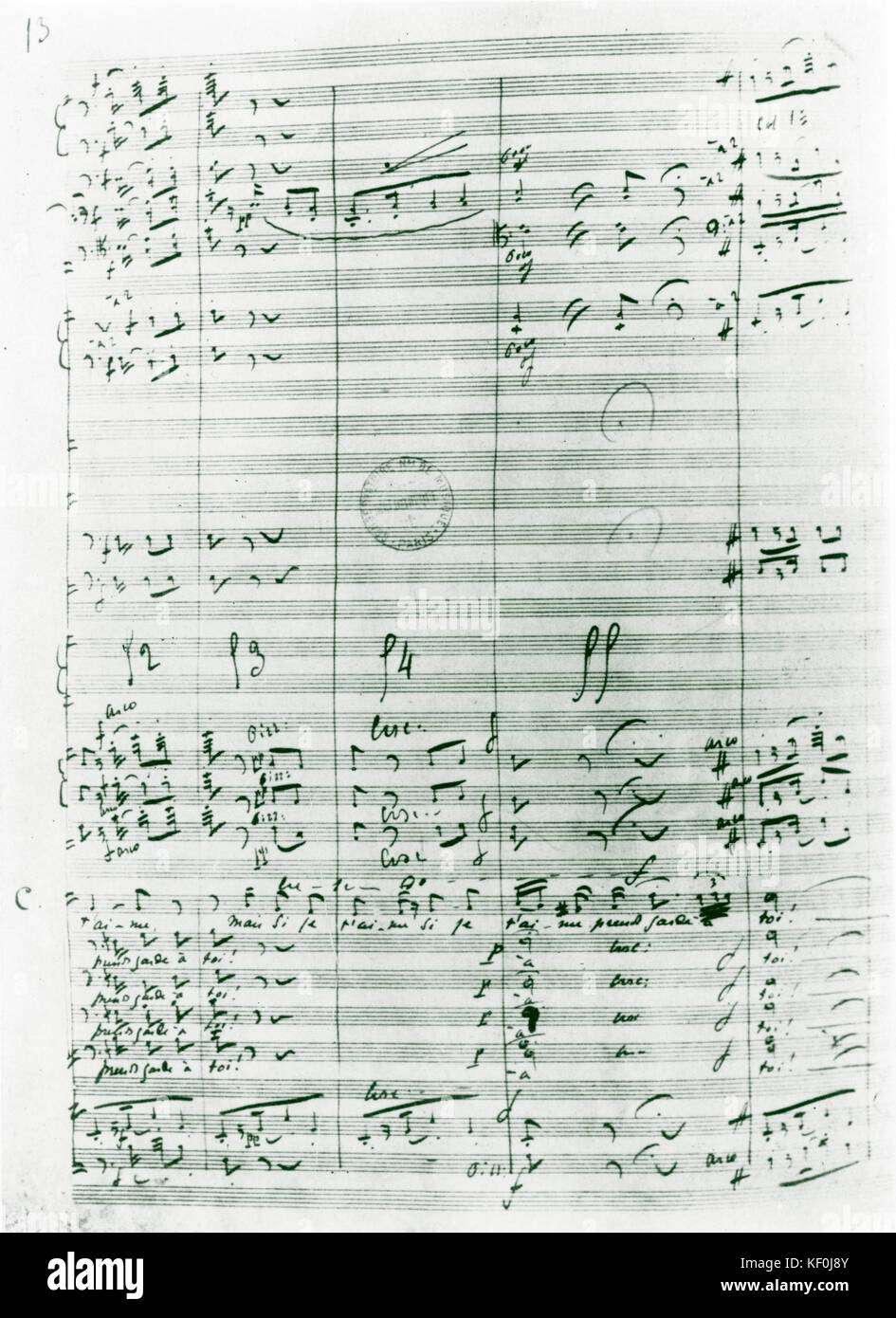 Georges Bizet - CARMEN, score from Habanera in Bizet's handwriting. 1838-1875. French Composer. Stock Photo