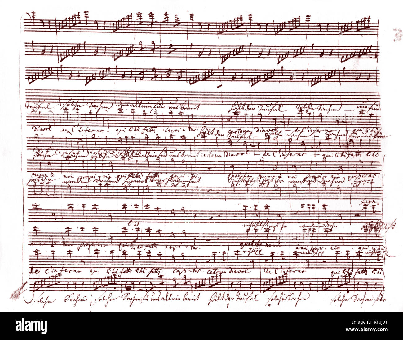 Wolfgang Amadeus Mozart 's opera 'Le nozze di Figaro' (The Marriage of Figaro). Handwritten score for act 2 finale.  Austrian composer 27 January 1756 - 5 December 1791. Stock Photo