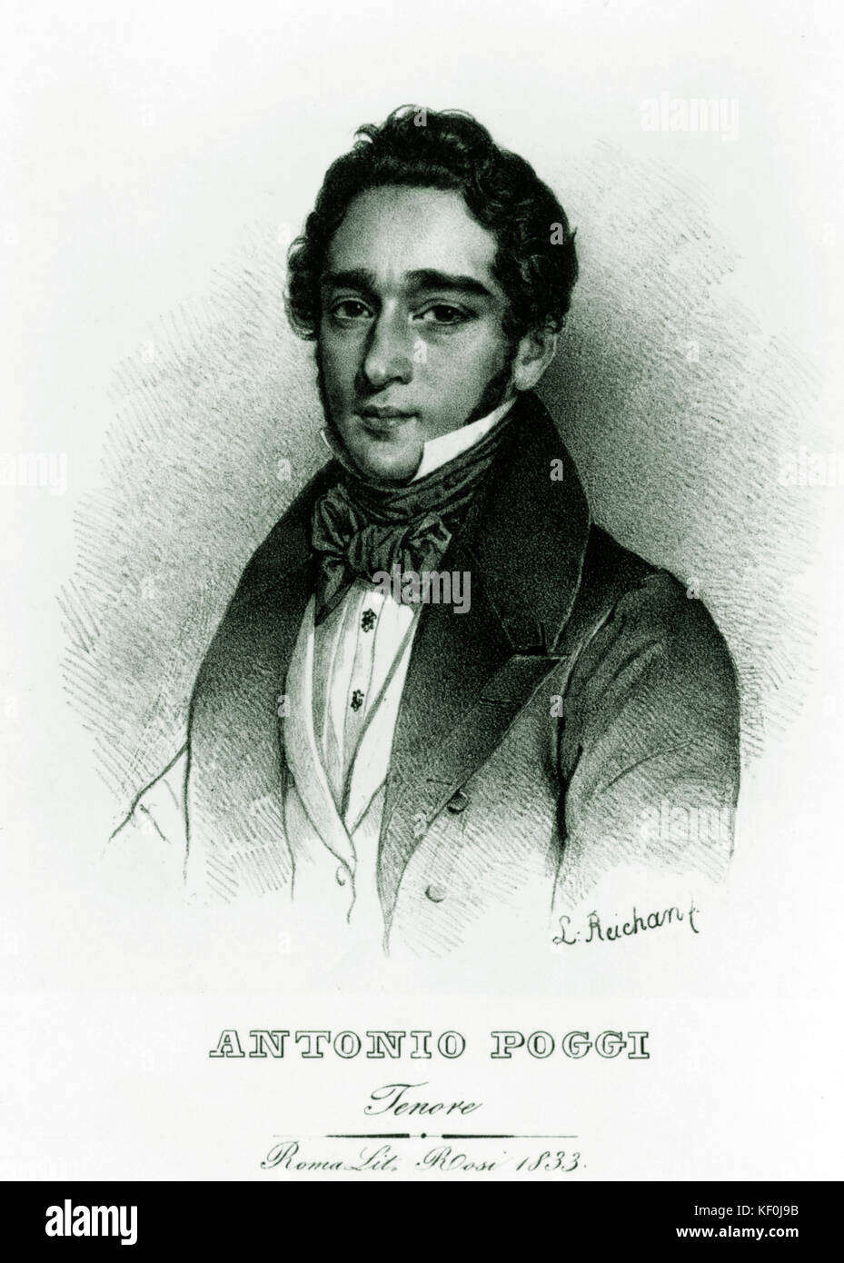 Antonio POGGI - portrait of the Italian tenor. 1806-1875.  Created Carlo VII in Verdi 's Giovanna d' Arco . 1833 engraving Stock Photo