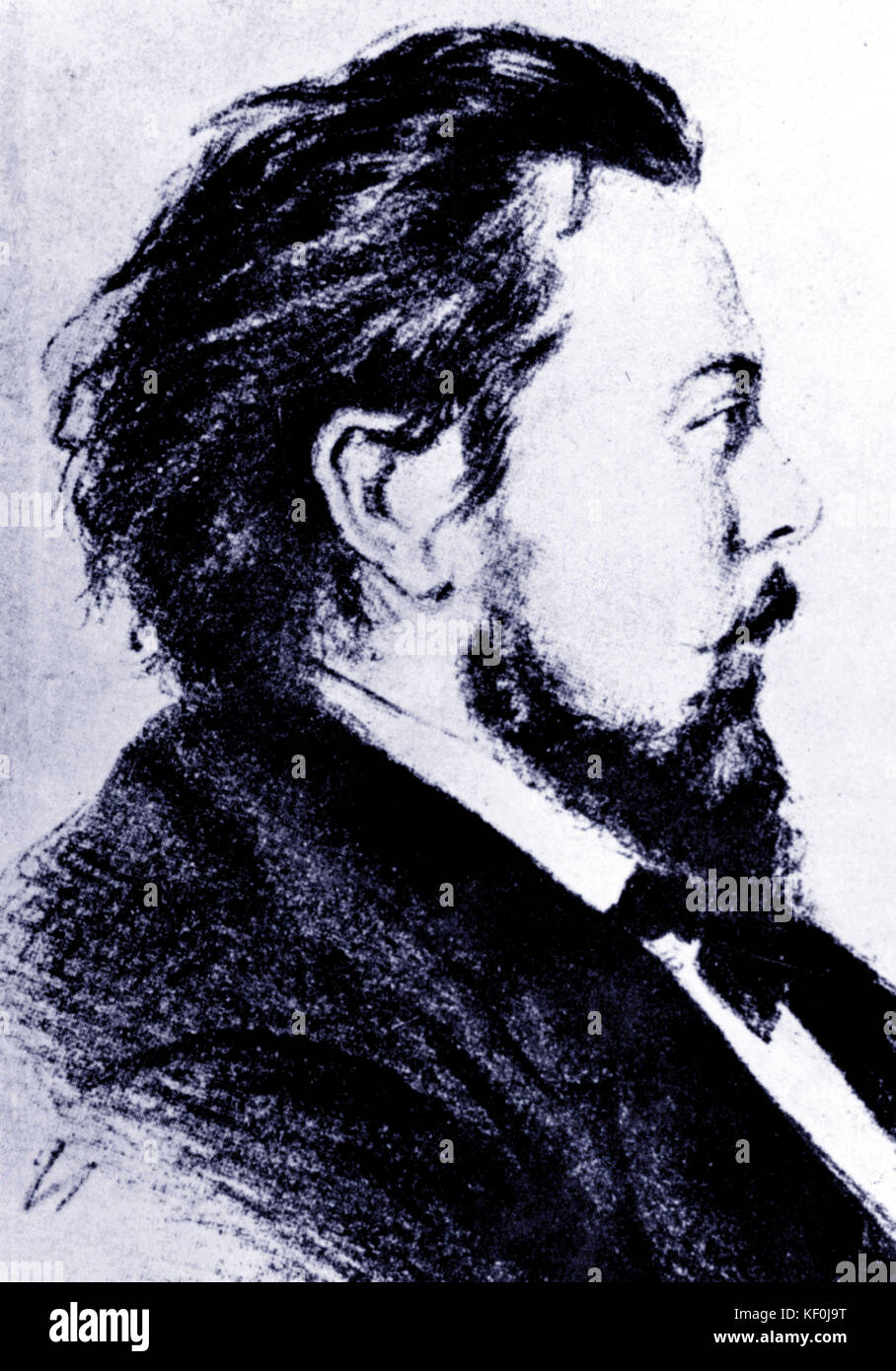 Modest Petrovich Mussorgsky portrait 1839-1881 Mussorgsky. Russian composer. Drawing  done 1876 by S.F.Alexandrovsky, born in Riga, 25-12-1842; studied at St. Petersburg. One of the Mighty Five Stock Photo