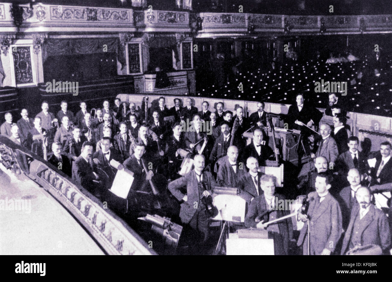 Hans Pfitzner in orchestral pit, conducting at dress rehearsal of Palestrina, version produced on 11th October, 1919 at StaatsOper Berlin. (standing right hand side). German composer & conductor, 5 May 1869 - 22 May 1949. Stock Photo
