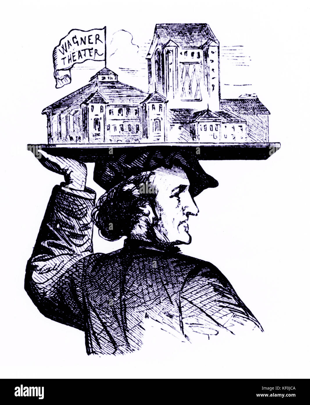 Wagner,Richard- caricature of plan for Bayreuth Festspielhaus carried in his head. Stock Photo