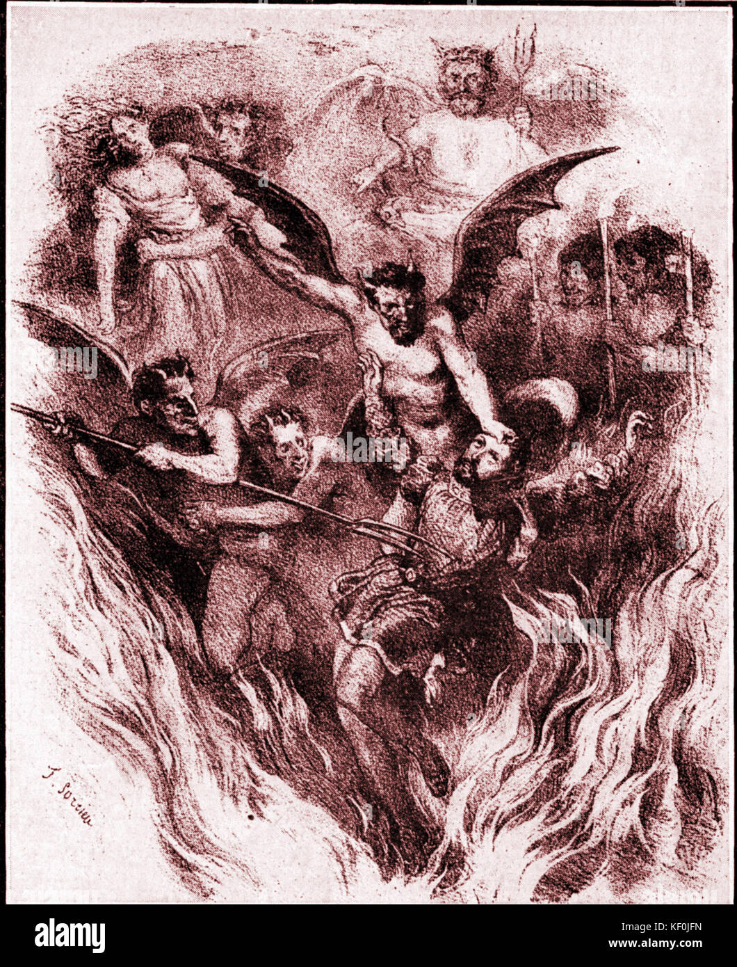Hector Berlioz's 'The Damnation Faust', Orchestra score cover byFrederic Sorrieu (1854). French composer, 1803-1869. Stock Photo