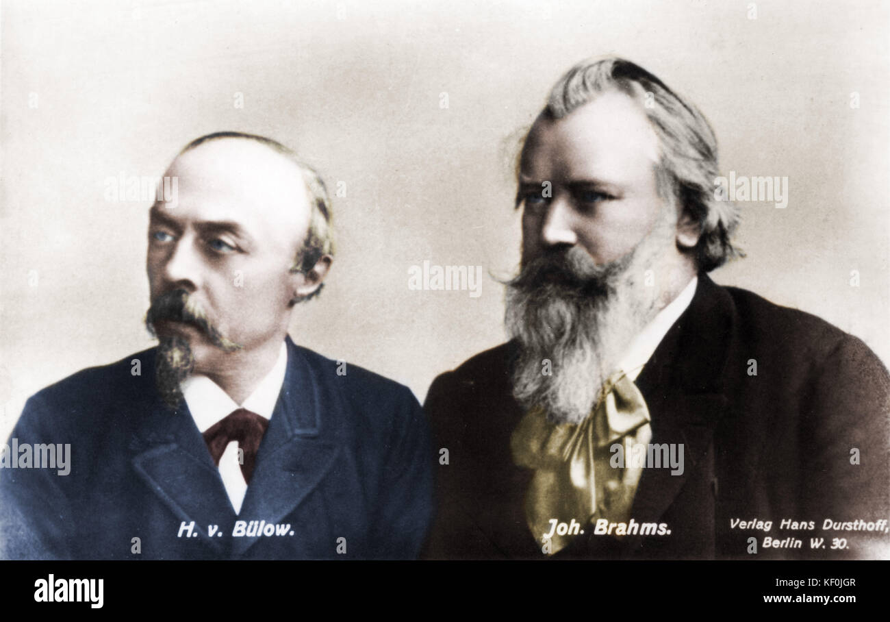 Johannes Brahms and Hans Von Bulow. Brahms: German composer.  Bulow: German pianist and conductor, 1830-1894 1833-1897. Colourised version. Stock Photo