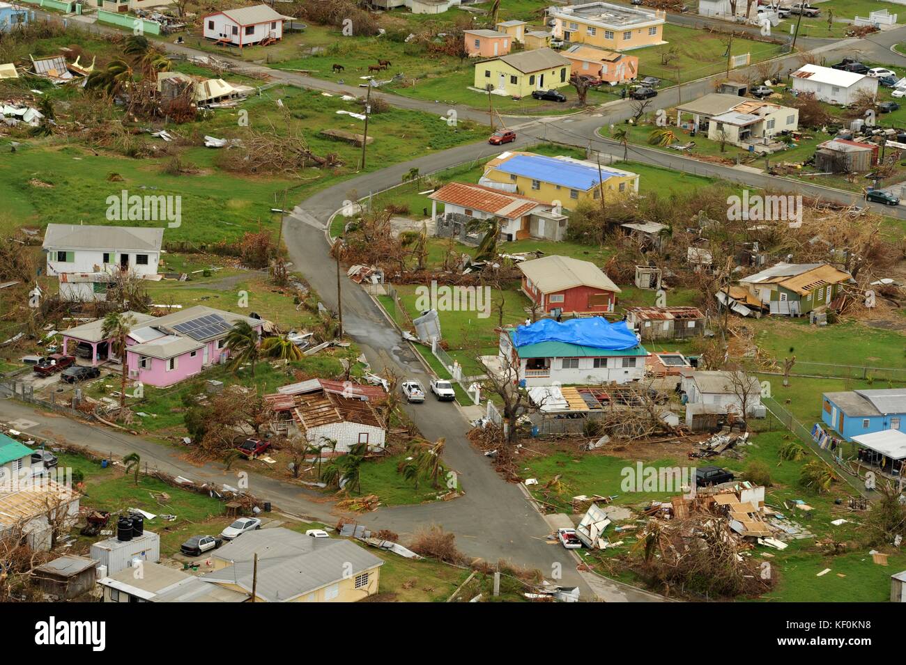 Aerial view of the damage caused by Hurricane Maria September 30, 2017 in St. Croix, U.S. Virgin