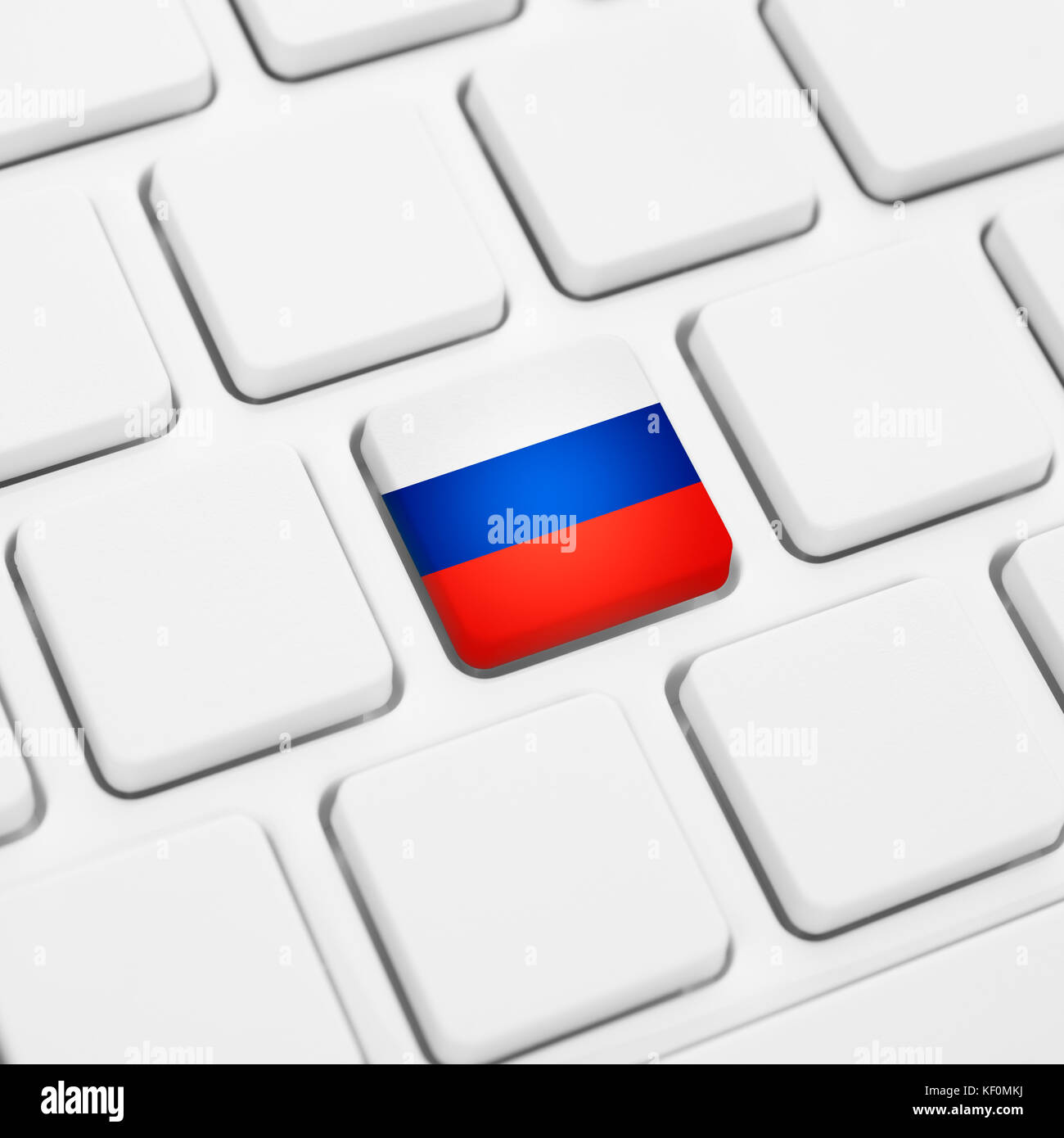 Russian language or Russia web concept. National flag button or key on white keyboard Stock Photo