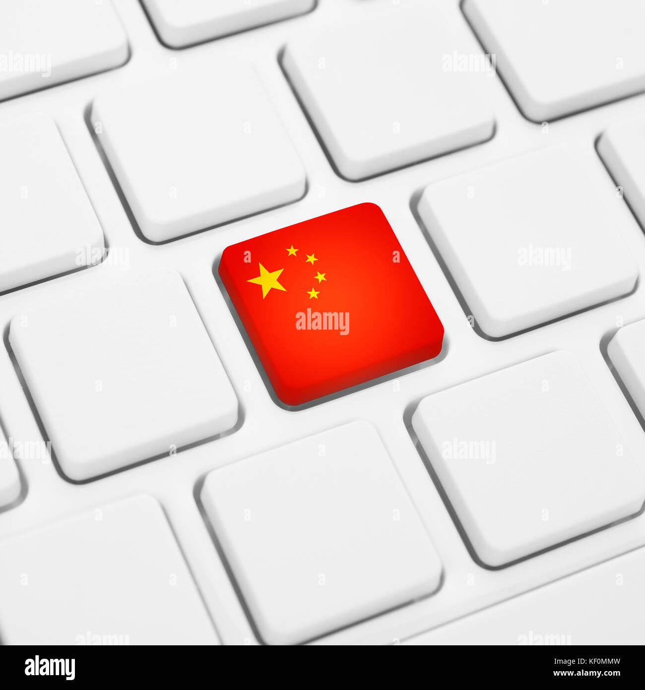 Chinese language or China web concept. National flag button or key on white keyboard Stock Photo