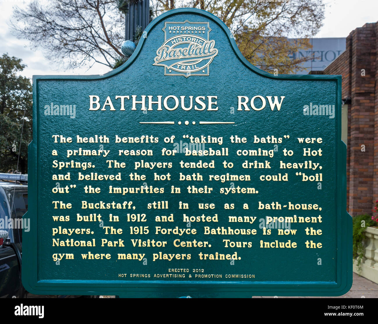 Information sign on Central Avenue ('Bathhouse Row'), in downtown Hot Springs, Arkansas, USA Stock Photo