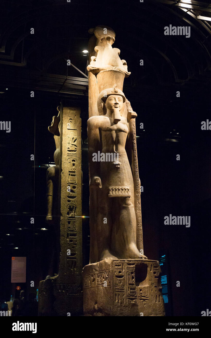 Turin. Italy. Portrait statue of Egyptian Pharaoh Seti II wearing an Atef crown. Museo Egizio (Egyptian Museum) Stock Photo