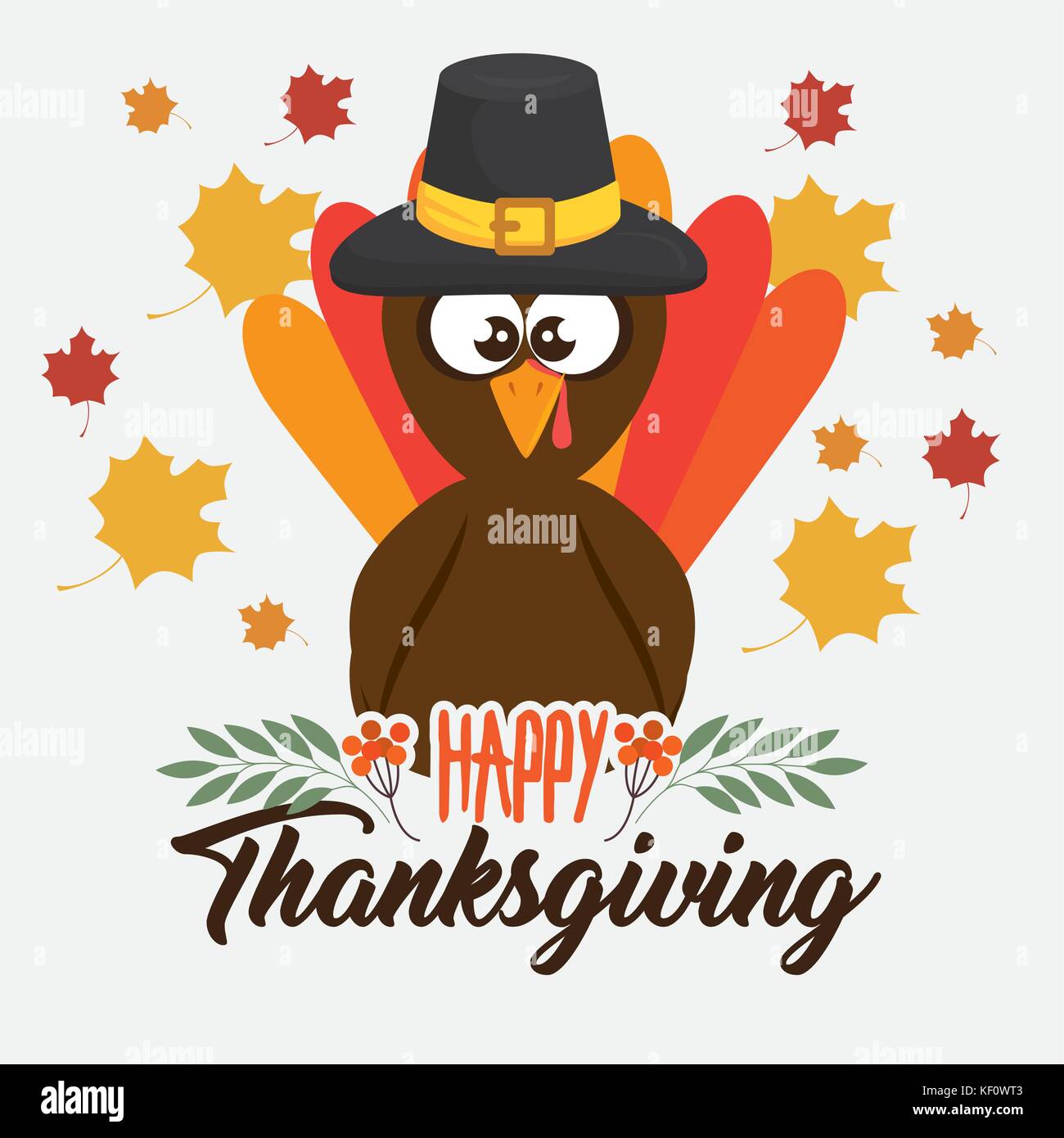 happy thanksgiving day turkey with autumn leaves vector illustration ...