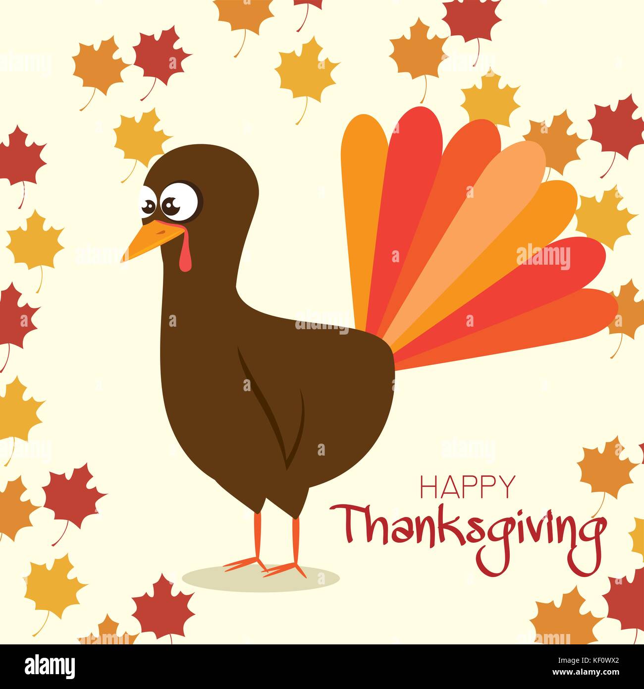 happy thanksgiving day turkey with autumn leaves vector illustration ...