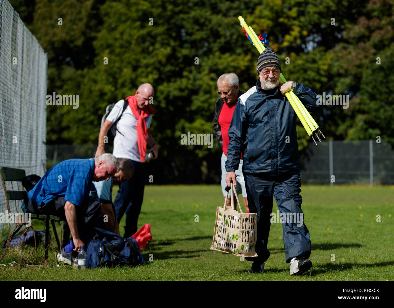 Men during a Senior walking football training session Stock Photo
