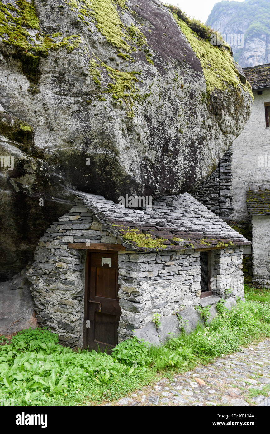 Typical grotto at Fontana on Maggia valley in the Swiss alps Stock Photo