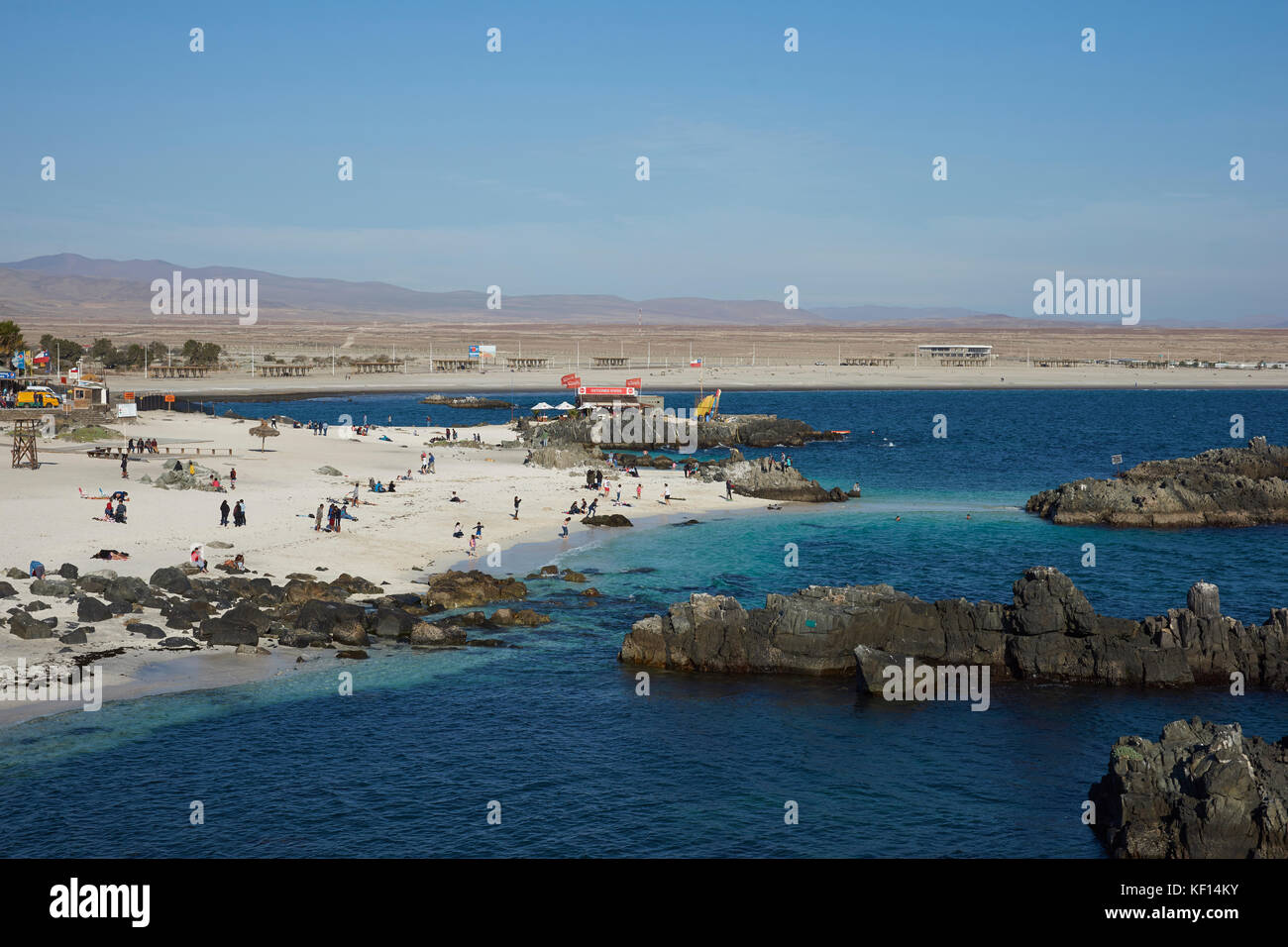 Waterfront of the historic coastal town of Bahia Inglesa on the edge of ...