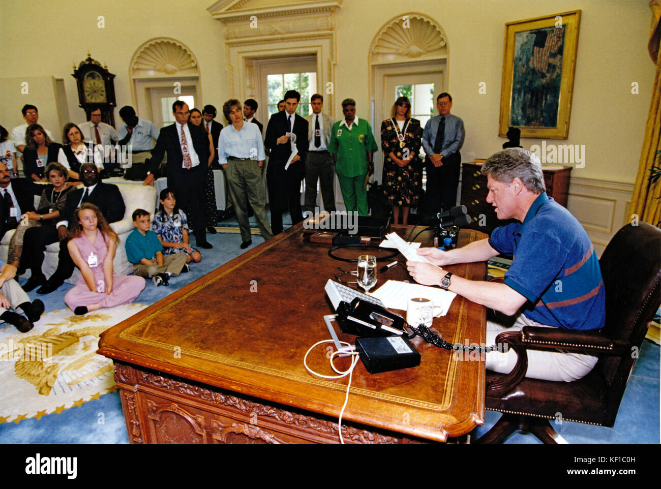 United States President Bill Clinton delivers his weekly
