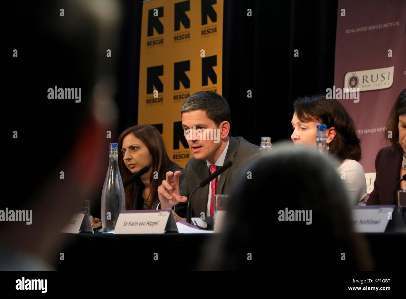 London, UK. 25th October, 2017. David Miliband, chief executive of the International Rescue Committee (IRC) and former UK foreign secretary, speaking at the RUSI think-tank in London about the Syrian conflict, on 25 October 2017. Credit: Dominic Dudley/Alamy Live News Stock Photo