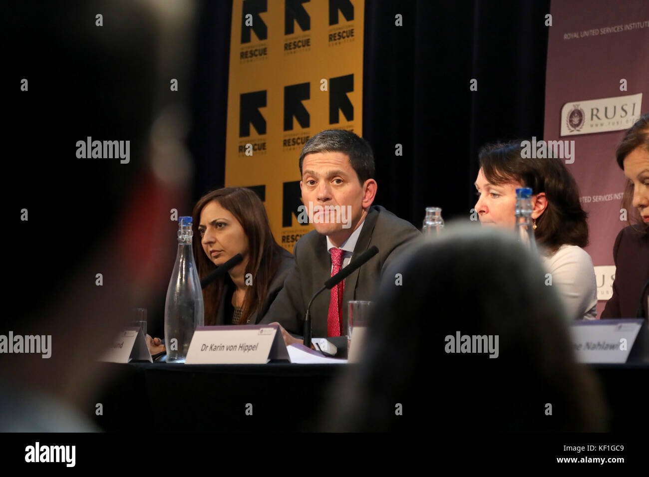 London, UK. 25th October, 2017. David Miliband, chief executive of the International Rescue Committee (IRC) and former UK foreign secretary, speaking at the RUSI think-tank in London about the Syrian conflict, on 25 October 2017. Credit: Dominic Dudley/Alamy Live News Stock Photo