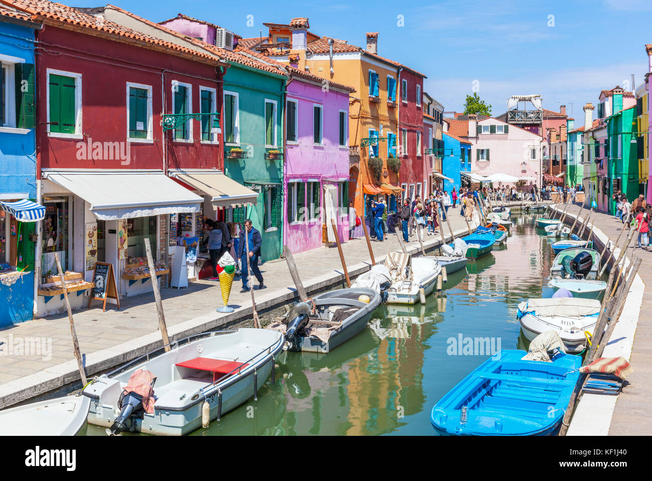VENICE ITALY VENICE Colourful painted houses along a canal on the Island of Burano Venice lagoon Metropolitan City of Venice Italy EU Europe Stock Photo